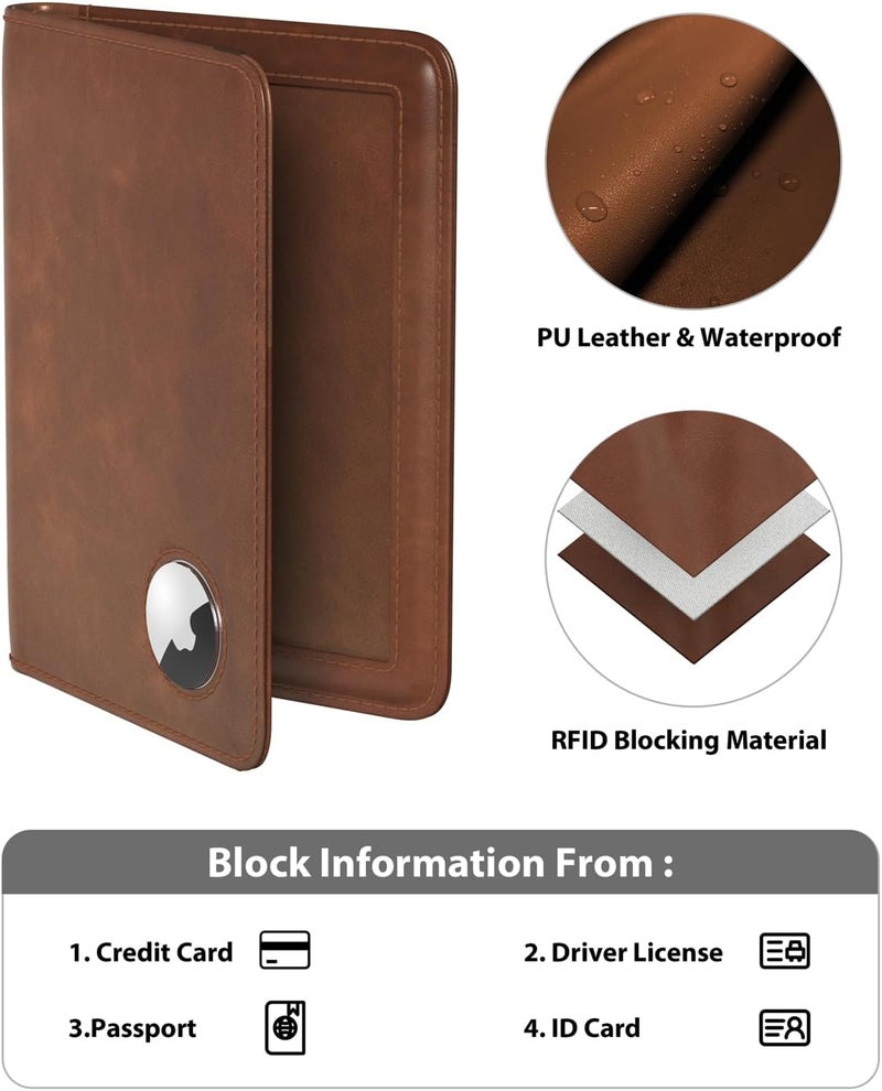 Stouchi AirTag Passport Holder, RFID Passport Holder with Airtag Slot, Multiple Passport Wallet Cover for Men, Leather Passport Case, Anti-Lost Waterproof Travel Accessories, Brown - Image 5